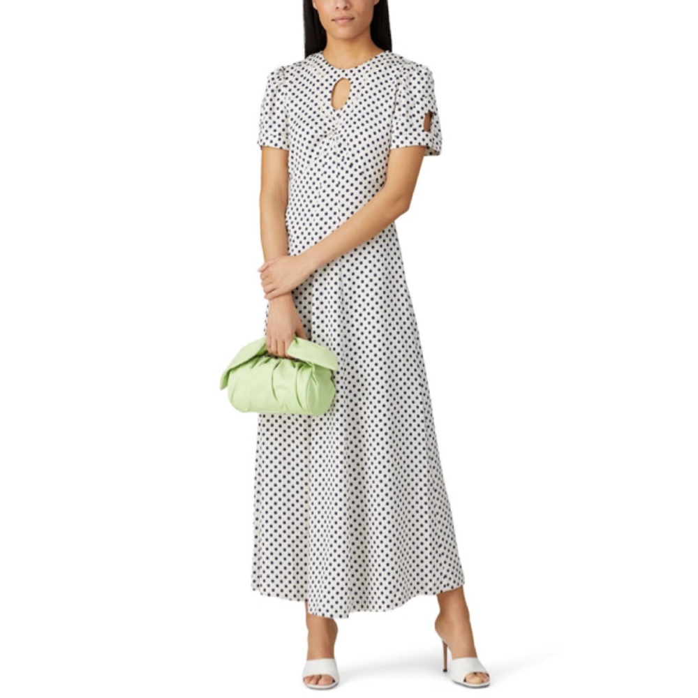 ALEXACHUNG Ivory Polka Dot Scallop Paneled Dress Size 12 US $470